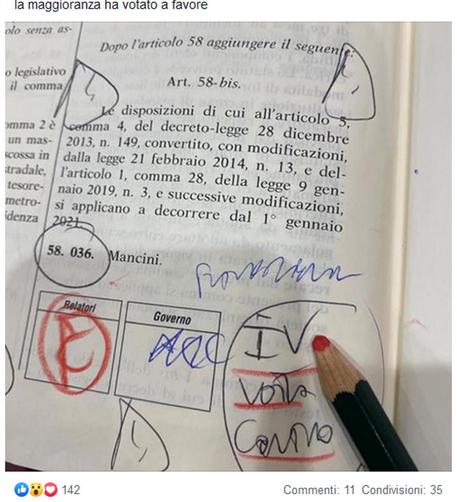 Il tweet di Renzi dopo il voto di questa notte con l'emendamento approvato © ANSA