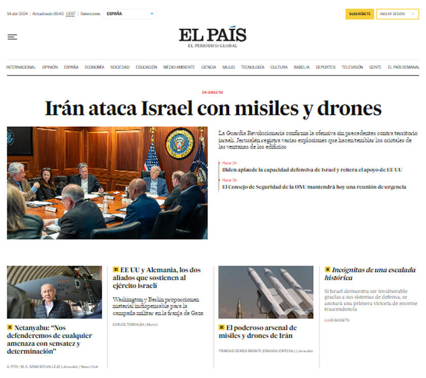 L 'attacco dell 'Iran a Israele è l 'apertura di siti e giornali nel mondo - RIPRODUZIONE RISERVATA