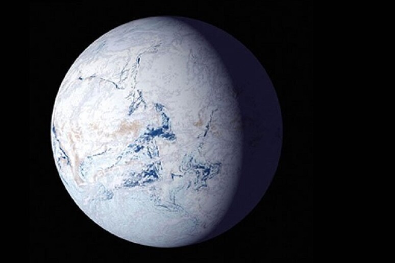 Rappresentazione artistica della  'Terra palla di neve ', completamente coperte gai ghiacci oltre 700 milioni di anni fa (fonte: NASA) - RIPRODUZIONE RISERVATA