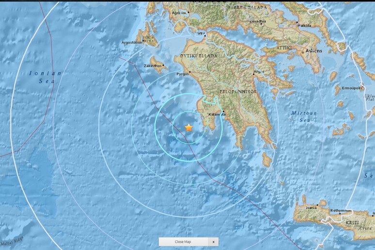 La mappa del terremoto dal sito Usgs - RIPRODUZIONE RISERVATA