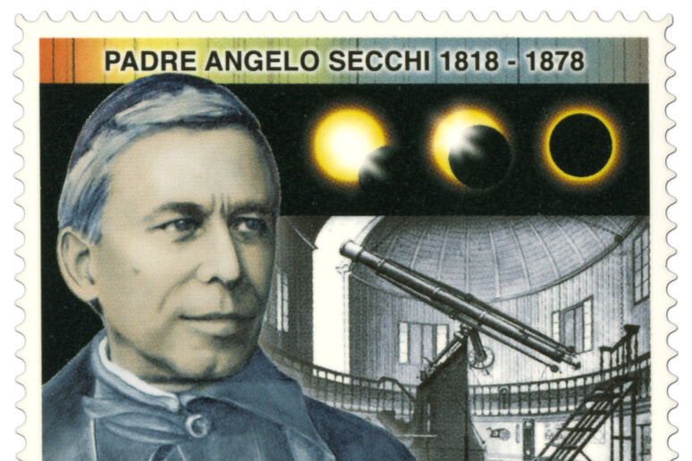 Il francobollo emesso dalla Poste Italiane per i 200 anni dalla nascita di Angelo Secchi, padre dell 'astrofisica in Italia (fonte: Cristina Bruscaglia, Mise, Poste Italiane) - RIPRODUZIONE RISERVATA