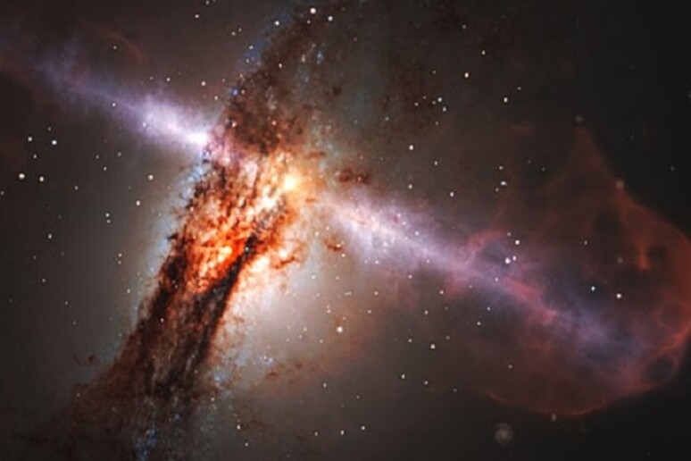 Rappresentazione artistica del quasar P352-15, l 'oggetto più brillante del baby universo (fonte: NASA Goddard) - RIPRODUZIONE RISERVATA