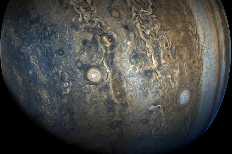 L 'emisfero meridionale di Giove fotografato dalla navicella della Nasa Juno (Fonte: NASA/JPL-CALTECH/SWRI/MSSS/GERALDEICHSTAEDT/SEAN DORAN) - RIPRODUZIONE RISERVATA