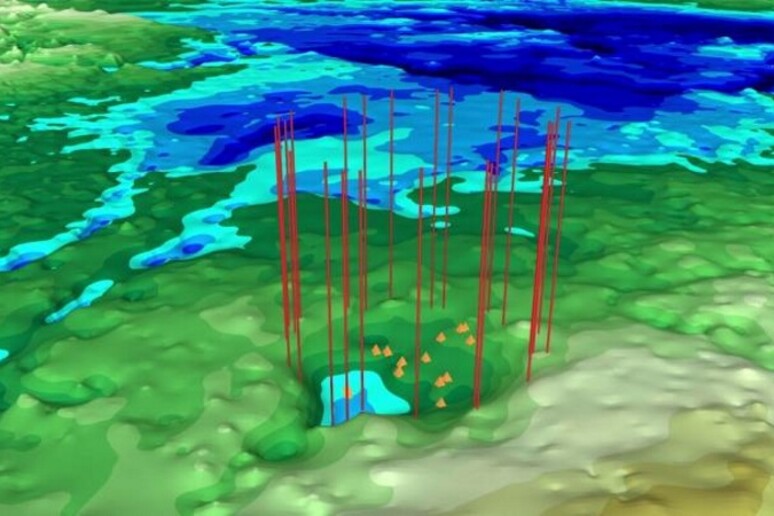 Ricostruzione radar del cratere da impatto sepolto nei ghiacci della Groenlandia (fonte: NASA’s Goddard Space Flight Center/ Jefferson Beck) - RIPRODUZIONE RISERVATA