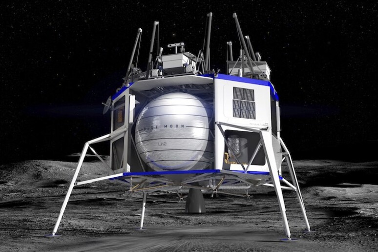 Rappresentazione artistica del lander lunare Blue Moon, presentato da Jeff Bezos (fonte: Blue Origin) - RIPRODUZIONE RISERVATA