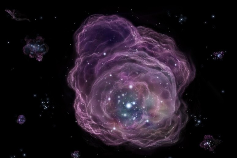 Raffigurazione di un ammasso composto da stelle primordiali. (fonte: National Astronomical Observatory of Japan) - RIPRODUZIONE RISERVATA