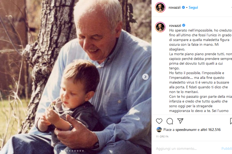 La foto postata da Fabio Rovazzi su Instagram: qui era bambino con il nonno - RIPRODUZIONE RISERVATA