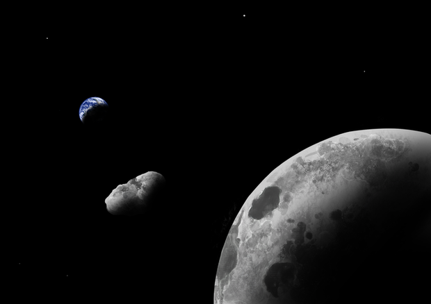 Rappresentazione artistica del quasi-satellite della Terra Kamo`oalewa. Potrebbe essere un frammento della Luna (fonte: Addy Graham/University of Arizona) © Ansa