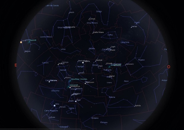 La mappa del cielo nella notte di Natale (fonte: UAI) © Ansa