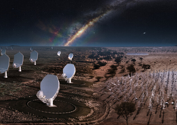 Rappresentazione artistica di alcune antenne del radiotelescopio Ska (fonte: SKAO) © Ansa