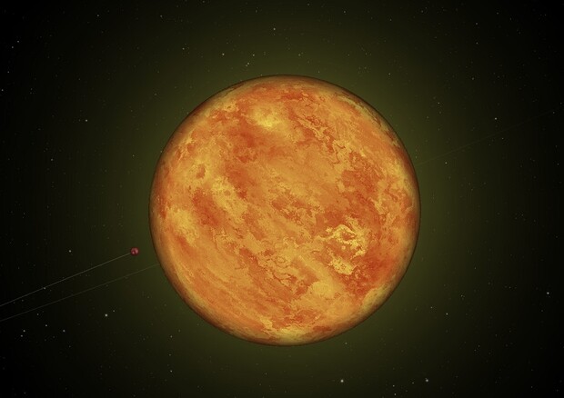Rappresentazione artistica del pianeta TOI1807b in orbita intorno alla sua stella madre (fonte: Nardiello/NASA-Eyes-on-exoplanets) © Ansa