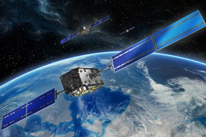 Rappresentazione artistica dei satelliti della costellazione europea Galileo (fonte: GSA) (ANSA)