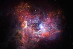Rappresentazione artistica della giovane galassia A2744_YD4, ricca di polveri, potrebbe aiutare a capire la nascita e la morte delle prime stelle dell'universo (fonte: ESO/M. Kornmesser) (ANSA)