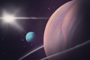 Rappresentazione artistica della seconda luna di un pianeta esterno al Sistema Solare finora scoperta. Il pianeta è un gigante simile a Giove, chiamato Kepler 1625b (fonte: Helena Valenzuela Widerström) (ANSA)