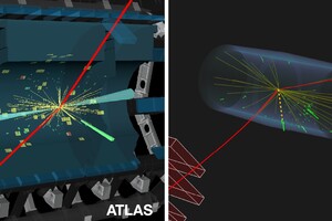 Rappresentazione grafica di collisioni negli esperimenti Atlas e Cms (fonte: CERN) (ANSA)