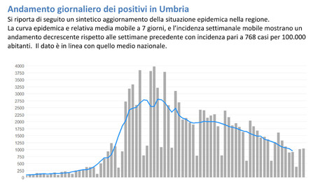 Andamento giornaliero dei positivi in Umbria (ANSA)