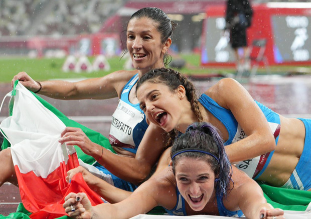 Storica tripletta azzurra nella finale dei 100 metri femminili categoria T63: oro Ambra Sabatini, argento a Martina Caironi e bronzo a Monica Graziana © ANSA