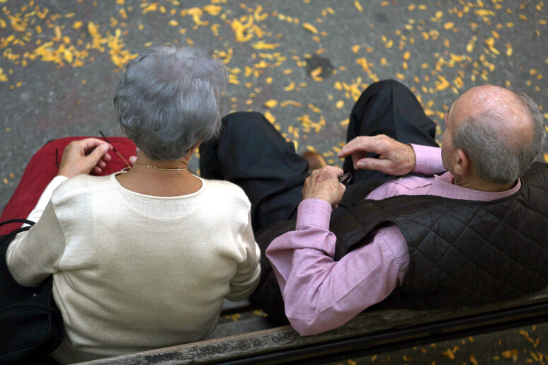 Una coppia di anziani in un parco in una foto d 'archivio - RIPRODUZIONE RISERVATA