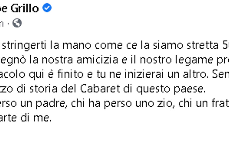 Il cordoglio di Beppe Grillo per la morte del suo agente: "Una parte di me" - RIPRODUZIONE RISERVATA