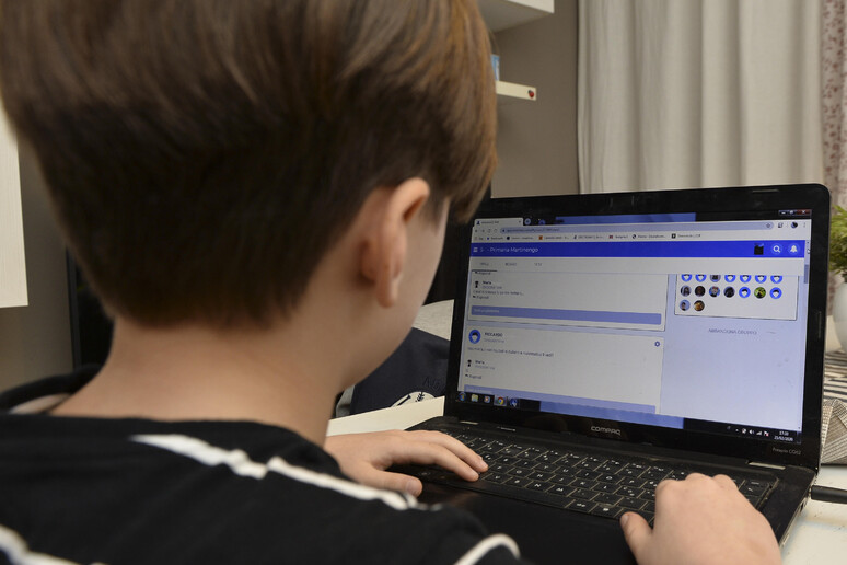 Un ragazzo impegnato in una lezione online - RIPRODUZIONE RISERVATA