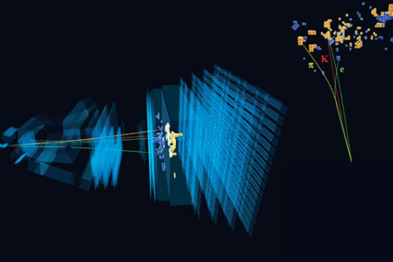 Rappresentazione grafica del raro decadimento osservato dall 'esperimento LHCb (fonte: CERN) - RIPRODUZIONE RISERVATA