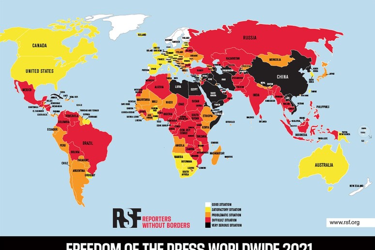 La cartina di Reporter Senza Frontiere - RIPRODUZIONE RISERVATA