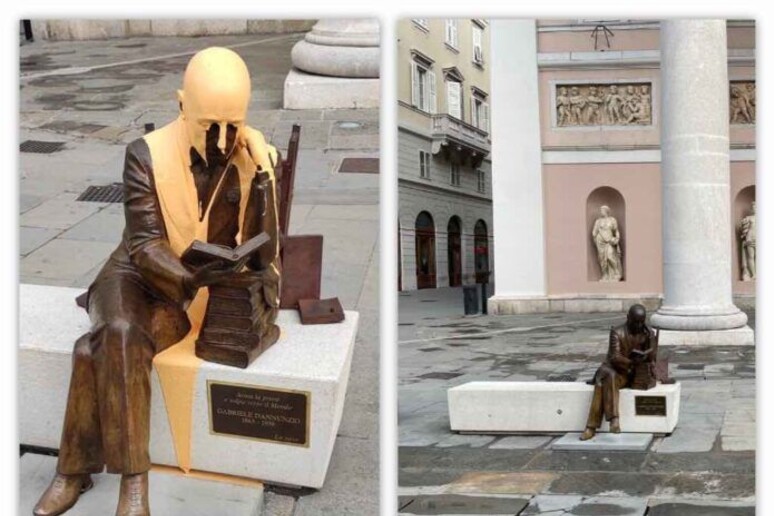 Imbrattata statua di D 'Annunzio in centro a Trieste - RIPRODUZIONE RISERVATA