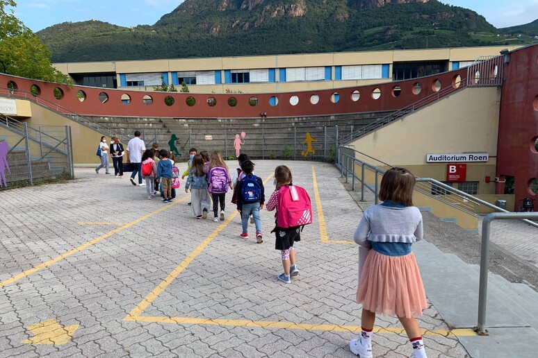 Bambini delle scuole elementari rientrano in classe. Immagine d 'archivio - RIPRODUZIONE RISERVATA