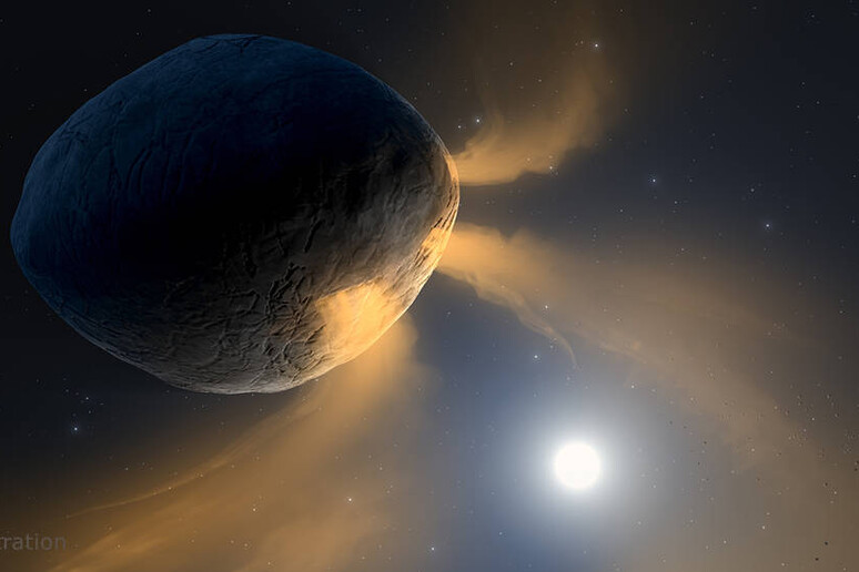 Rappresentazione artistica dell 'asteroide Phaethon (Fetonte). Per effetto del calore solare, il sodio all 'interno della roccia vaporizza e viene scagliato nello spazio. L 'effetto è una coda simile a quella di una cometa (fonte: NASA/JPL-Caltech/IPAC) - RIPRODUZIONE RISERVATA